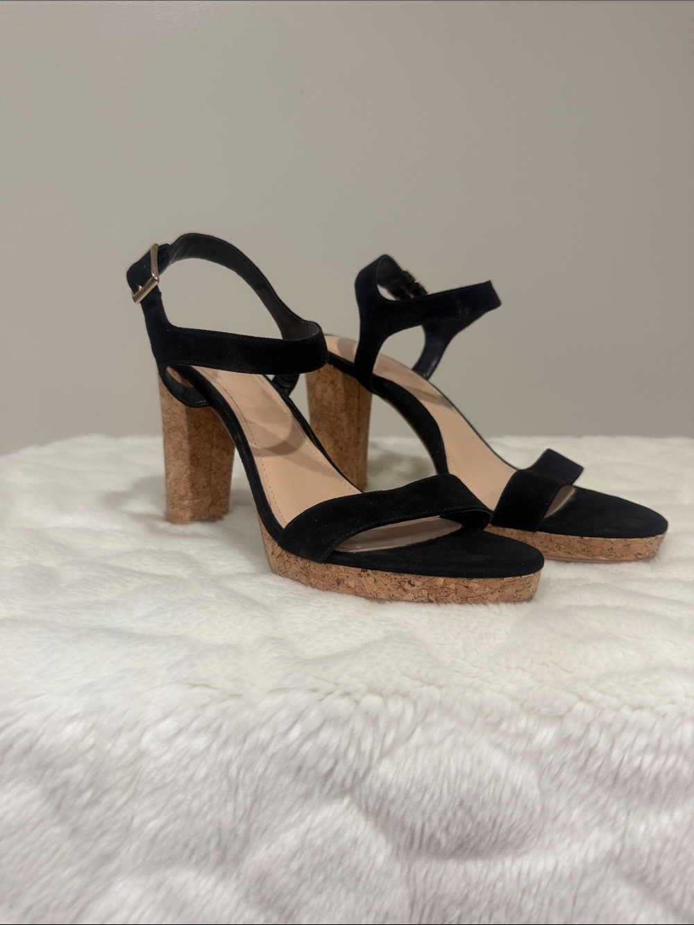 Forever 21 Black Suede Cork Block Heel Sandals